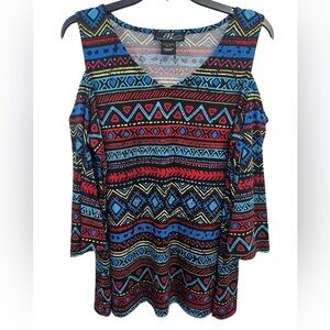 Western Aztec long sleeve cold shoulder blouse